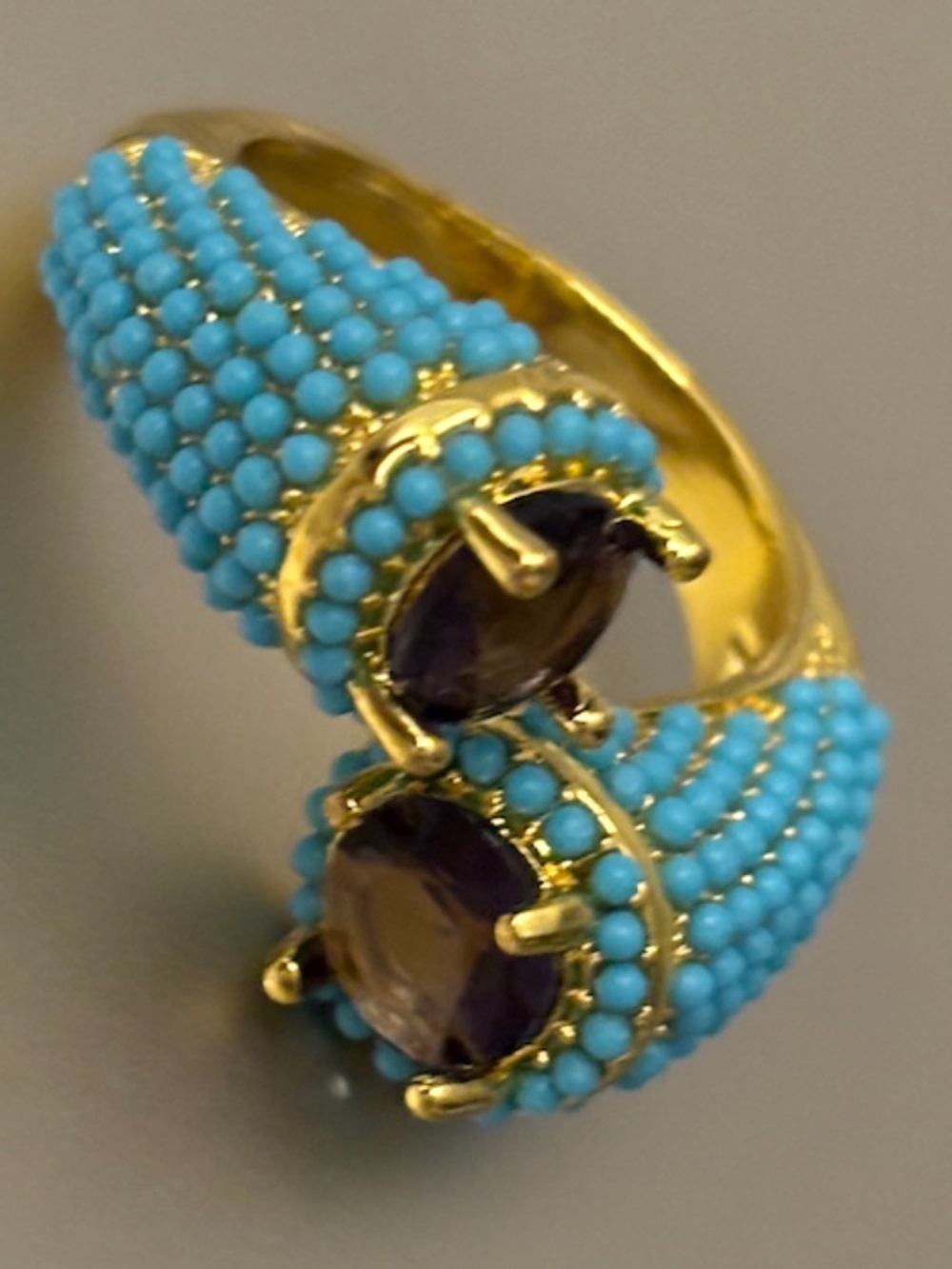 Turquoise Vintage Style Wrap Ring | Faux Amethyst | Adjustable